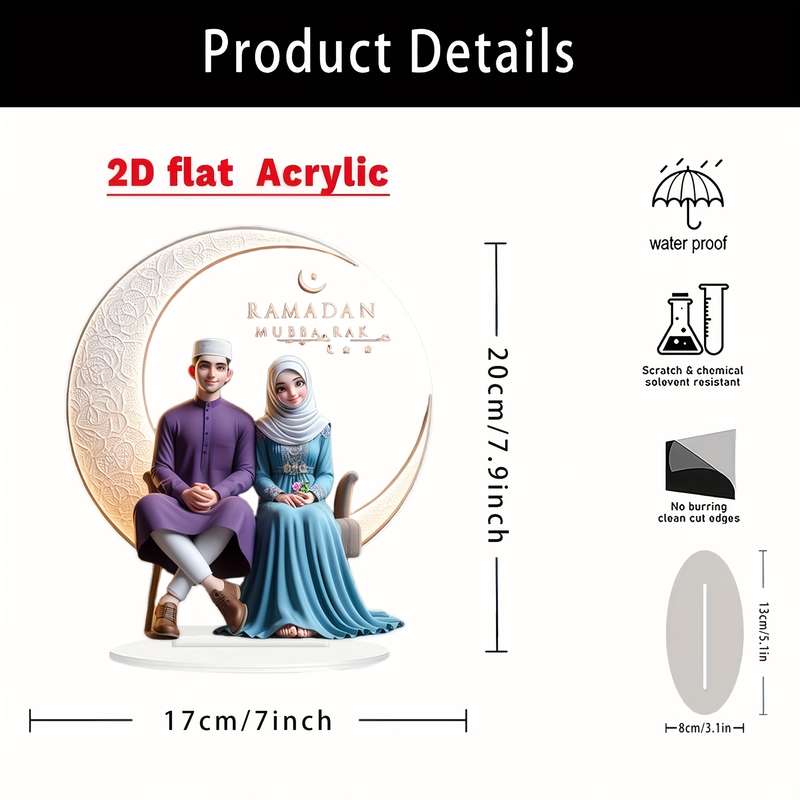 1pc 2D Flat   Acrylic Decorative Piece Romantic Couple Design with Floral Accents Traditi