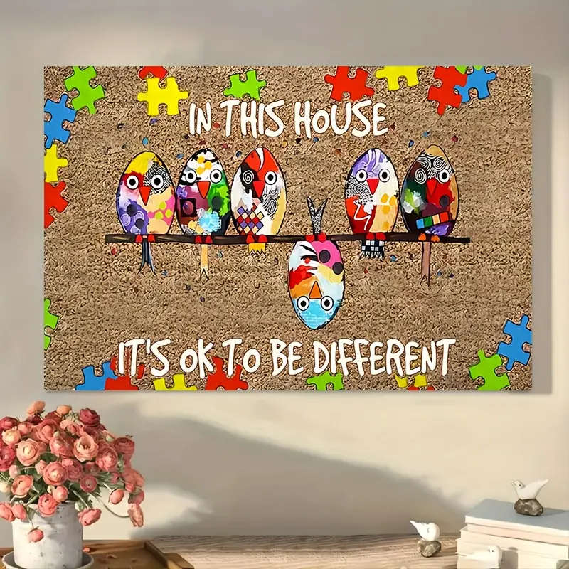 1pc Charming Birds Awareness Canvas Art Wooden Framed Wall Decor for Living Room Bedroom Perfect Hom
