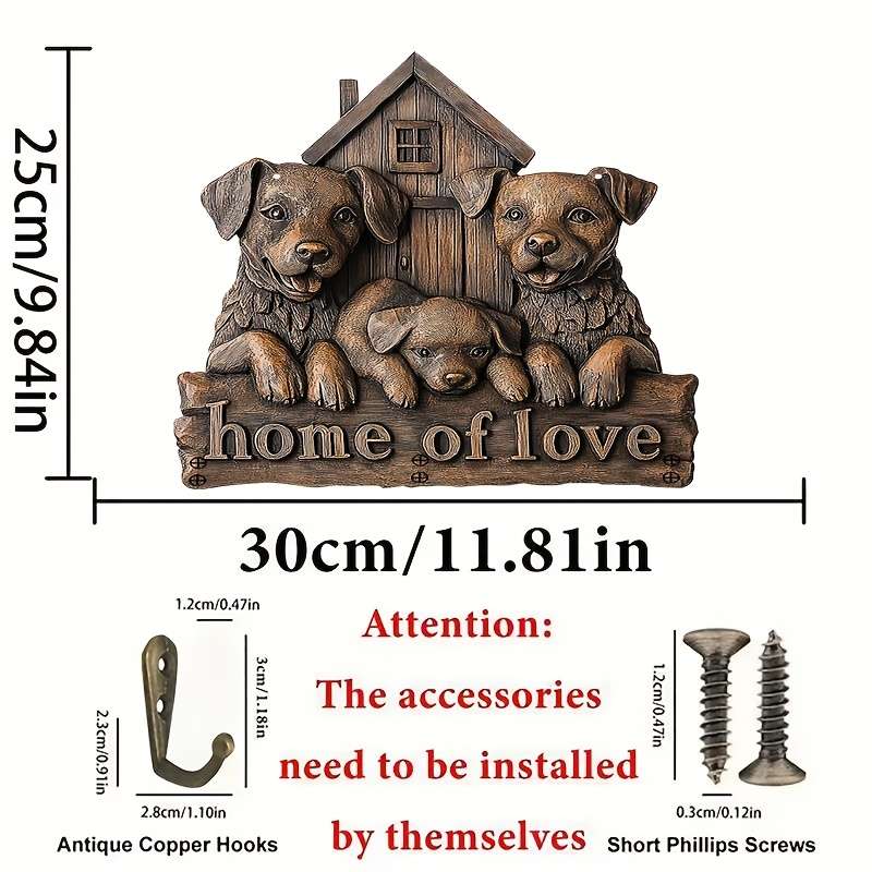 2D Flat 1pc Dog House Simple Colorful Wooden and Home Key Hanger with Four Metal Hooks 30.0cm x 2