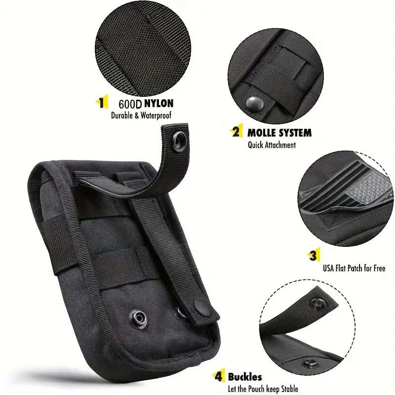 Water-Resistant Nylon Tactical Phone Pouch with Belt Clip and American Flag Patch Durable Outdoor