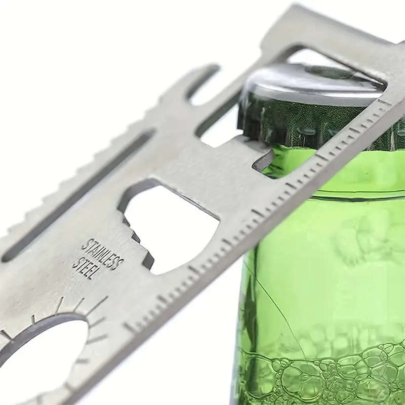1pc 11in1 Stainless Steel Pocket Tool Credit Card Size Bottle Opener  Dual Row Serrated Blade