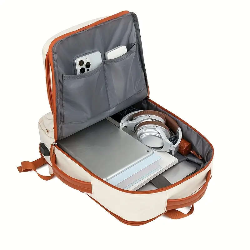 4pcs Set Expandable Nylon Business Backpack Solid Color Waterproof Zipper Closure