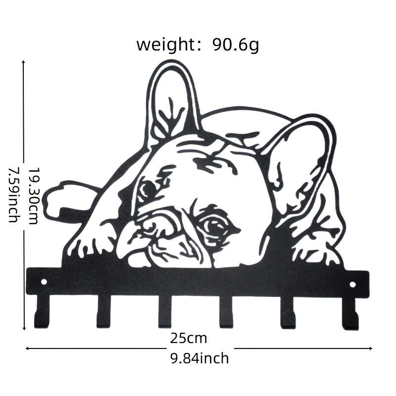 French Bulldog Metal Wall Hook 1-Pack Decorative Key Holder Artistic Puppy Design Coat Hat Rack M