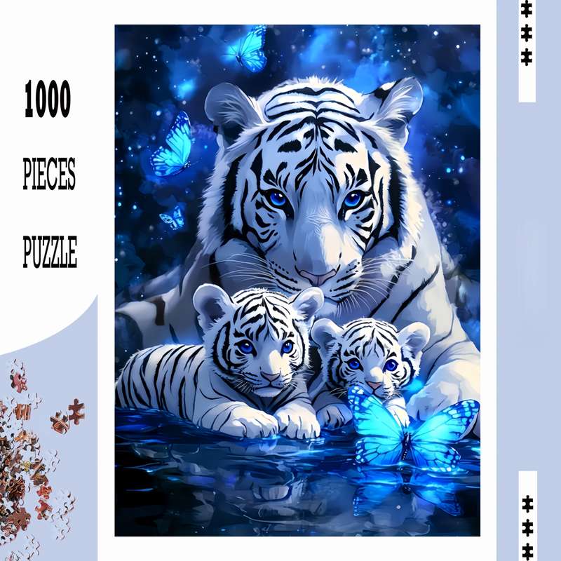 1000pcs Tiger Jigsaw Puzzle Challenging DIY Brain Teaser with Stunning White Tigers