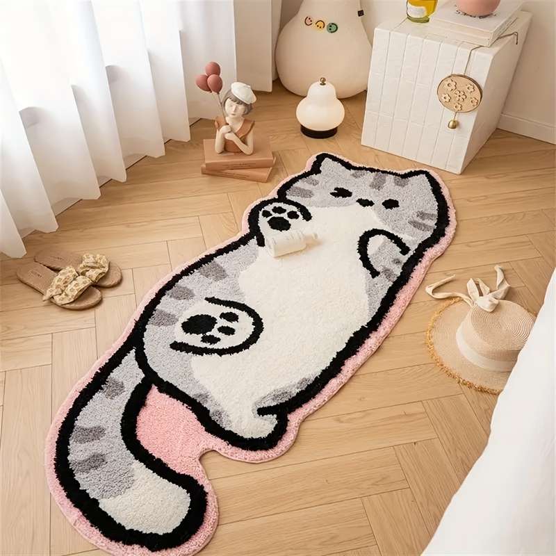 1Pc White edge Of belly cat 50x160cm 19.69x62.99inch Floor Mat