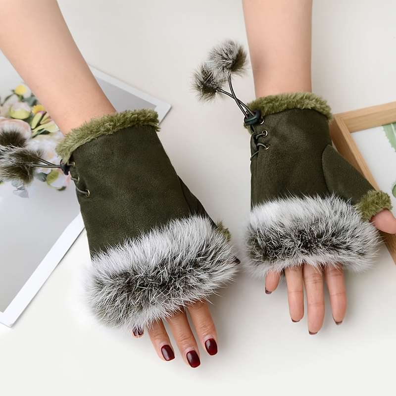 1 Pair Khaki Warm Gloves