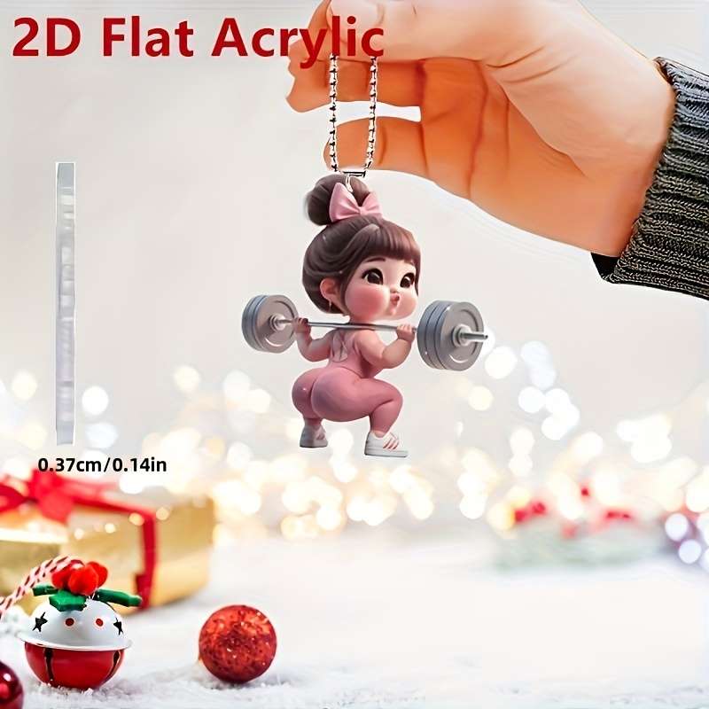 1pc 2D Flat  s  Acrylic Girl Lifting Barbell Fitness Acrylic Pendant Decoration Suitab
