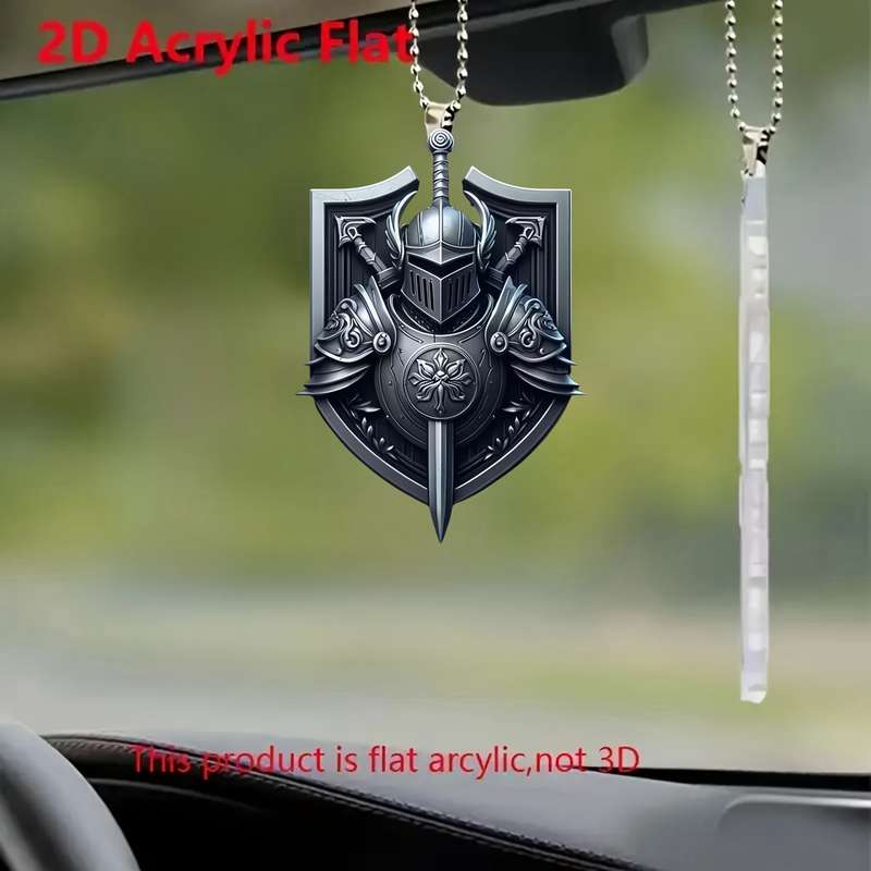 1pc 2D Flat   Vintage  Acrylic Shield Pendant Knight Sword Design Car Hanging Ornamen