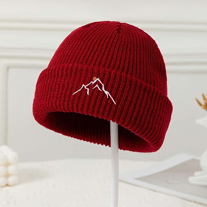 1pc MAKEFGE Embroidered Mountain Flag Acrylic Beanie Stretch Fit Stripe Pattern Lightweight Tog