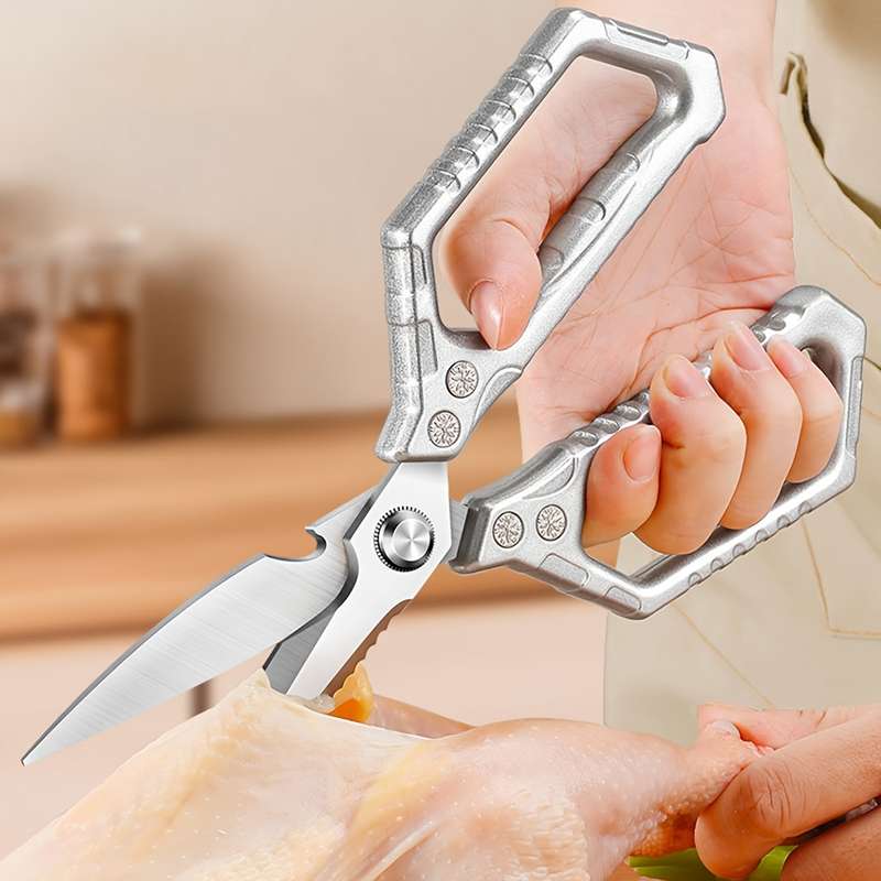 1pc Heavy-Duty Stainless Steel Kitchen Scissors Multi-Purpose Meat Bone Cutting Sharp Du