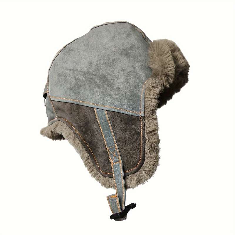 1pc Unisex Retro Geometric Pattern Suede Velvet Winter Beanie Thickened Insulation Windproof Ear