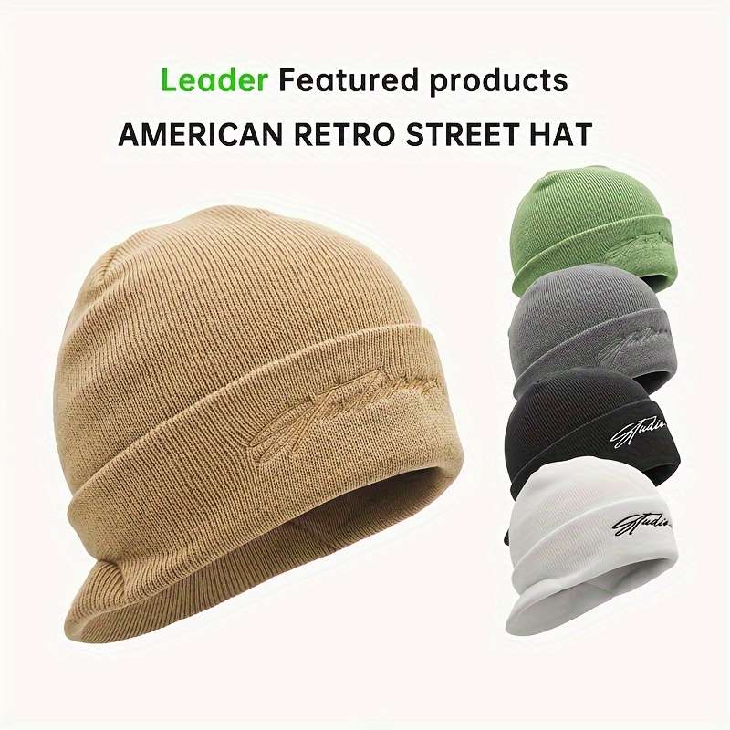 1pc Vintage-Inspired Embroidered Beanie with Brim Perfect for Casual Attire Outdoor Adventures