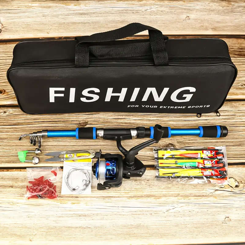 Fishing Rod Set 2.1m Multi-Color Telescopic Fishing Rod Spinning Reel Portable Fishing Gear Bag