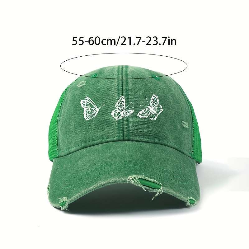 1pc Chic Butterfly Print Baseball Cap for Women Adjustable Lightweight Distressed Look Perfe