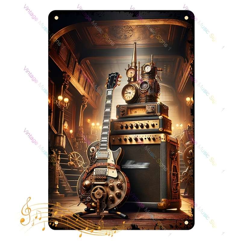 1pc Vintage Rock Band Metal Wall Art Plaque 20.07x29.97 cm HD Musician Decor with Amplifiers and