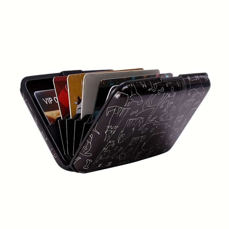 1pc RONG REN HUI Modern Egyptian-Inspired Line Art RFID Blocking Aluminum Wallet Compact Metal Ca