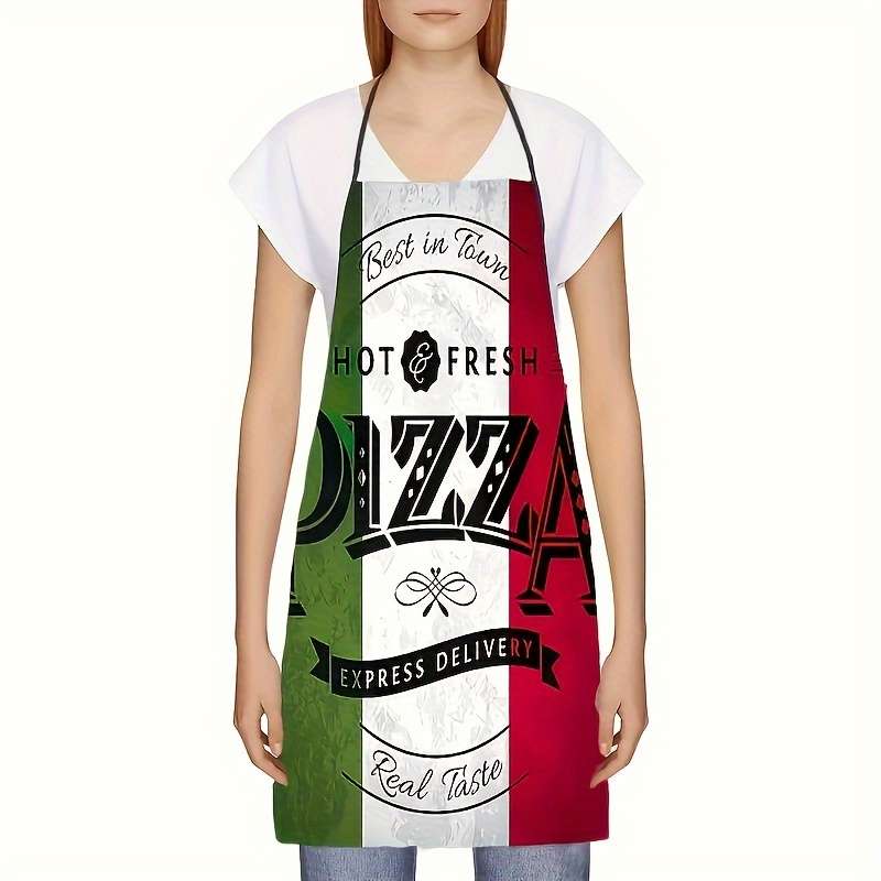 1pc Italian Pizza Print Kitchen Apron Polyester Cooking Bib for Cooking Baking BBQ with Hom