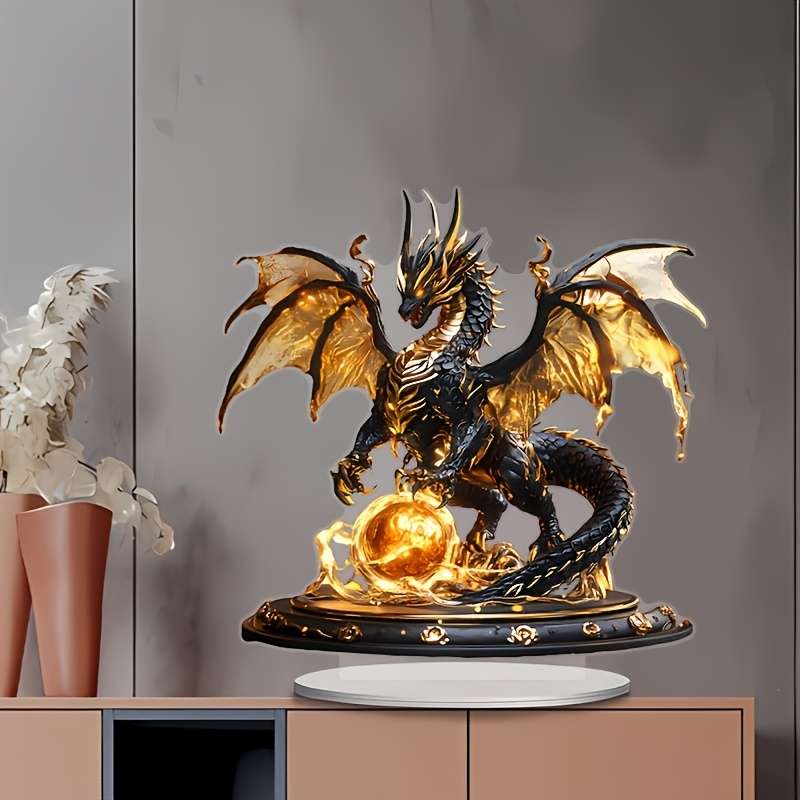 1pc 2D Flat   Classic Fantasy Dragon Desk Art  Acrylic Tabletop Decor Multipurpose No Elect