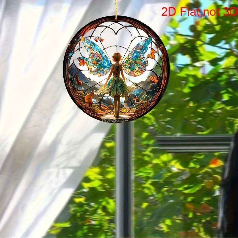 1pc 2D Flat  Bohemian Forest Fairy Stained Glass Suncatcher Vibrant Acrylic Window Decor with Enc