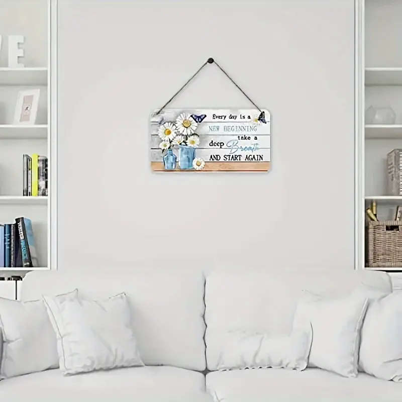 1pc Inspirational Daisy Hanging Decor with Colorful Accents Faux Wood Horizontal Wall Art for Home O