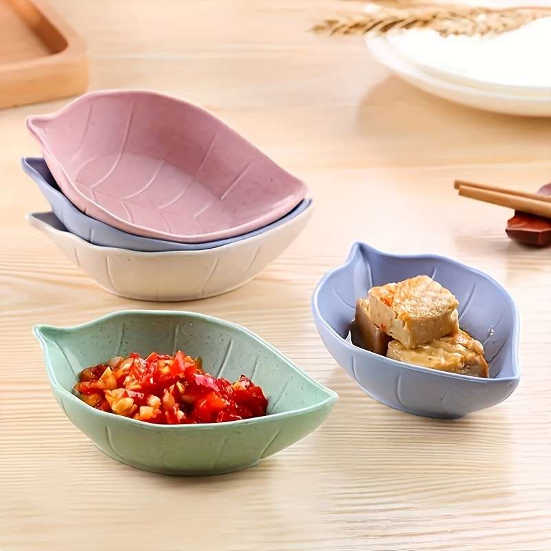 4-Pack EcoLeaf Wheat Straw Leaf-Shaped Condiment Dishes Small Seasoning Bowls for Dips Vinega