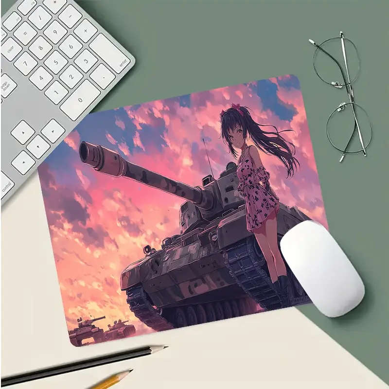 1pc 21x26cm Gaming Mouse Pad with Tank and Anime Girl Design Washable Non-Slip Rubber Desk Mat