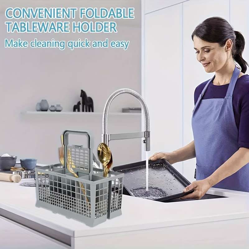 1pc Foldable Universal Dish Rack Basket Baskets with Multifunctional Cutlery Holder Knife an