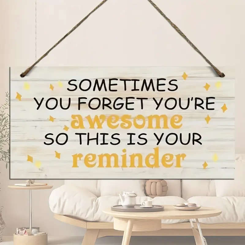 1pc Inspirational Wooden Wall Art Sometimes You Forget You're Awesome with Yellow Stars Classic Styl