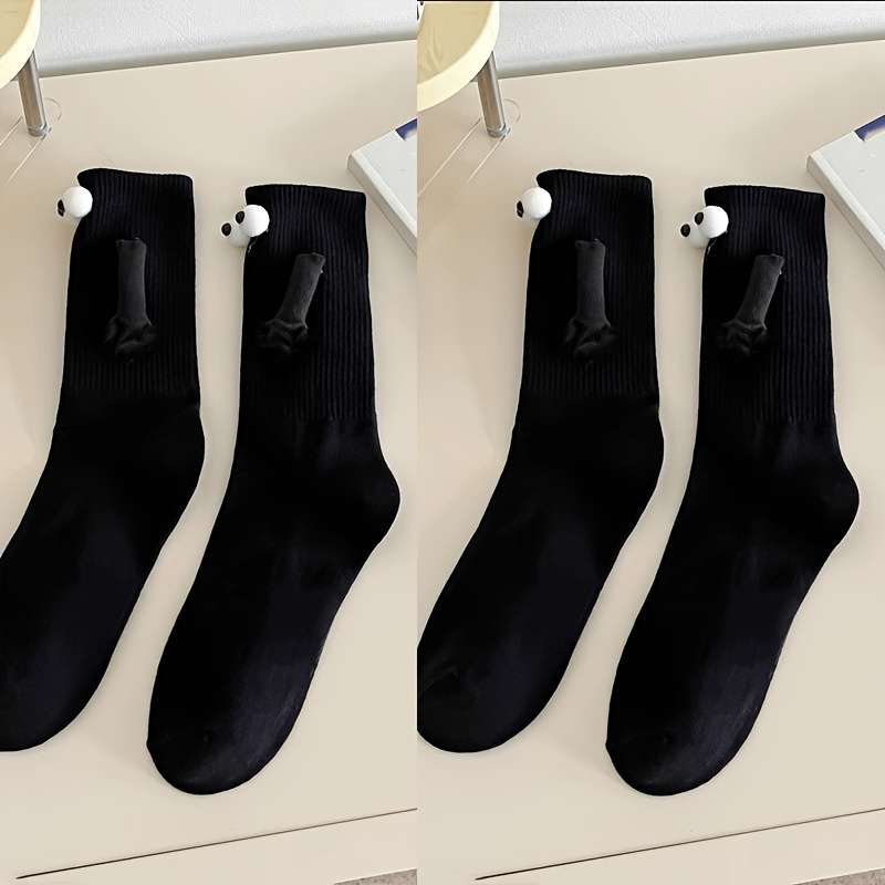 2 Pairs Black And White One Size High Elastic Socks