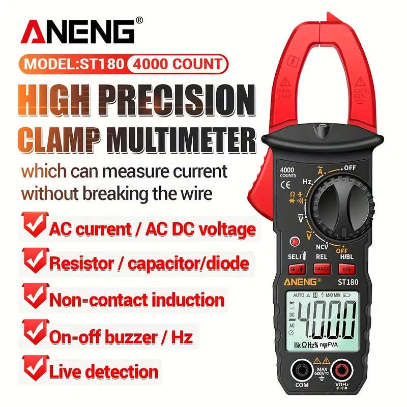 1pc ST180 4000 Counts Digital Clamp Multimeter High Precision AC DC Voltage Current Resistance