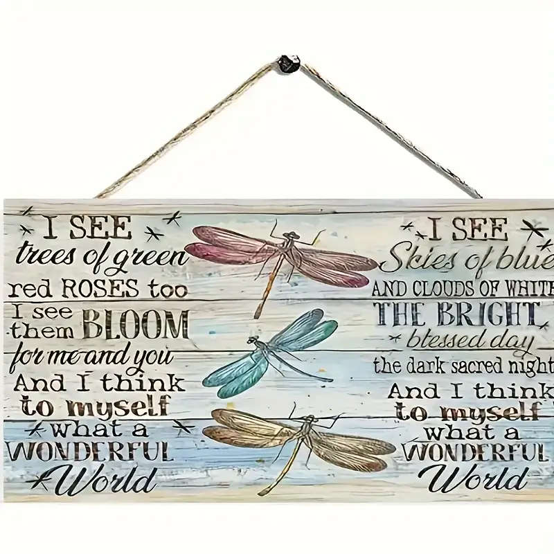 1pc Charming Dragonfly Wooden Wall Art Colorful Rustic Decor with Rope for Living Room Garden Bedroo