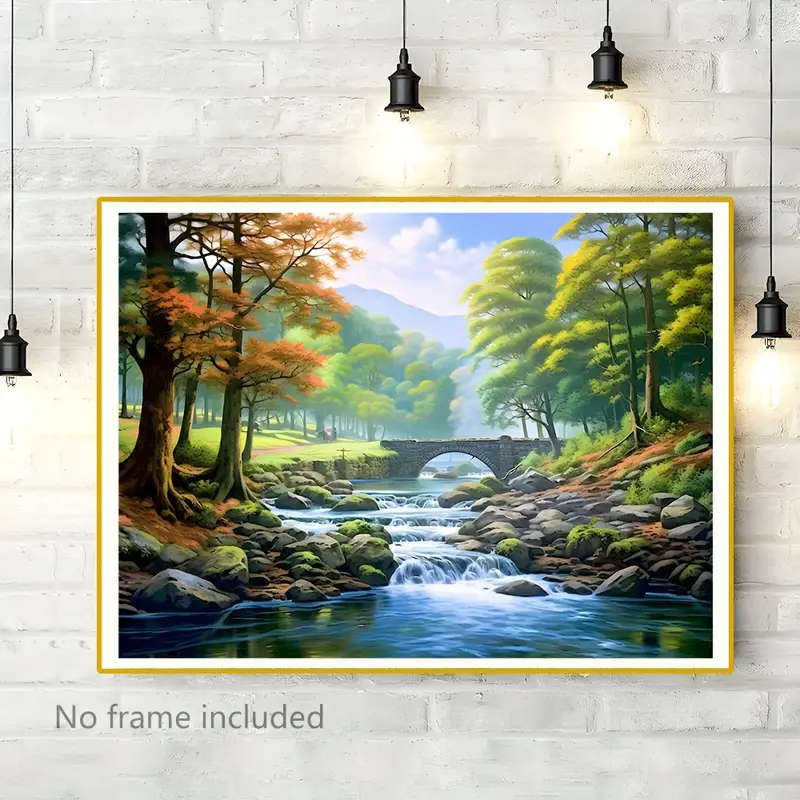 1pc 2D A Naturally Landscaped River Runs And Reflects The Sunlight on One Side Are a Few Clumps of G