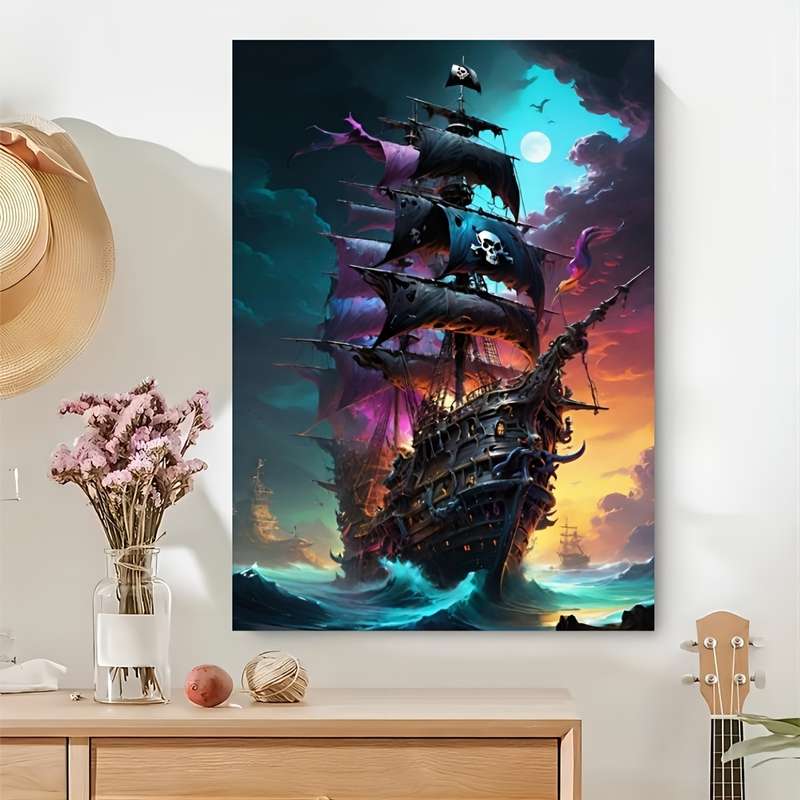 1000pcs Pirate Ship Puzzle Vibrant Night Sky Sailing Scene Challenging Brain Teas