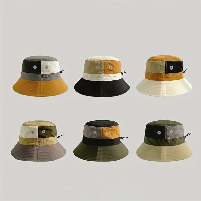 1pc Lightweight Quick-Dry Breathable Bucket Hat for Couples Stylish Color Block Design Adjus