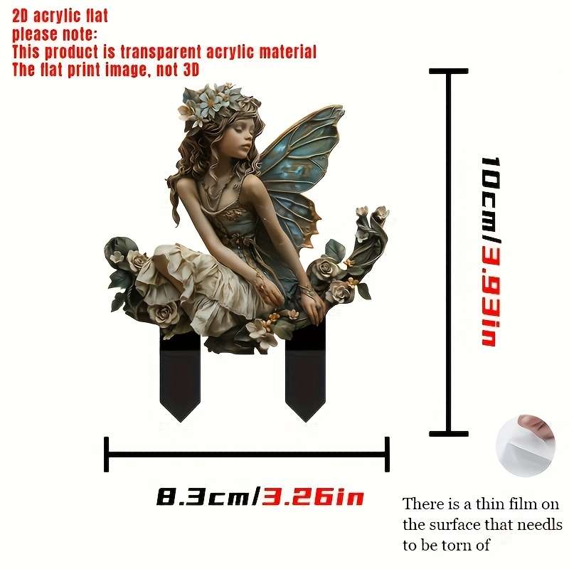 1pc 2D Flat  Fairy Garden Decor Enchanting  Acrylic Fairy with Butterfly Wings Floral Dres