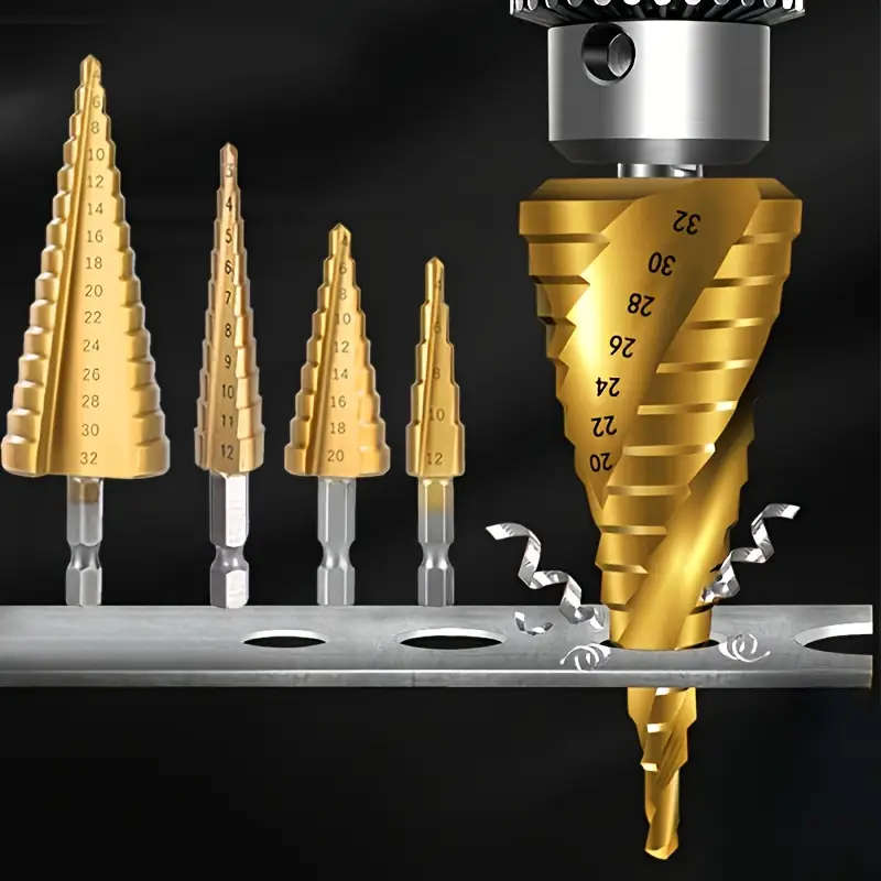 3pcs Titanium-Coated HSS Step Drill Bit Set Upgrade Your Drilling Power Perfect For Wood Metal