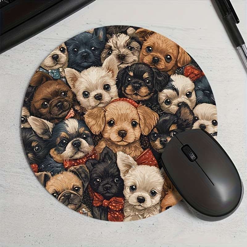 1pc Random Placement Print  Wide Angle Puppy Pattern Round Portable Mouse Pad Computer