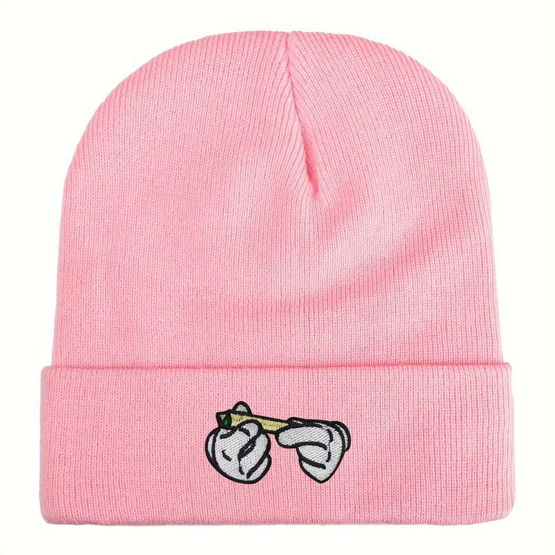1pc Stretchy Lightweight Embroidered Beanie Cigarette Holder Knit Skull Cap for Men Women Per