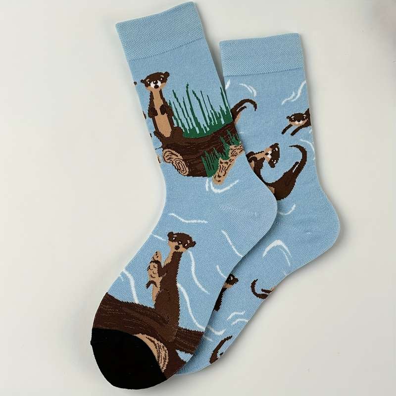 1 Pair Light Blue Otter  One Size Socks