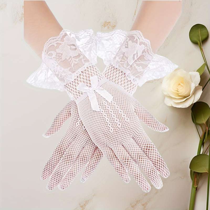 1 Pair Black One Size Lace Fishnet Gloves