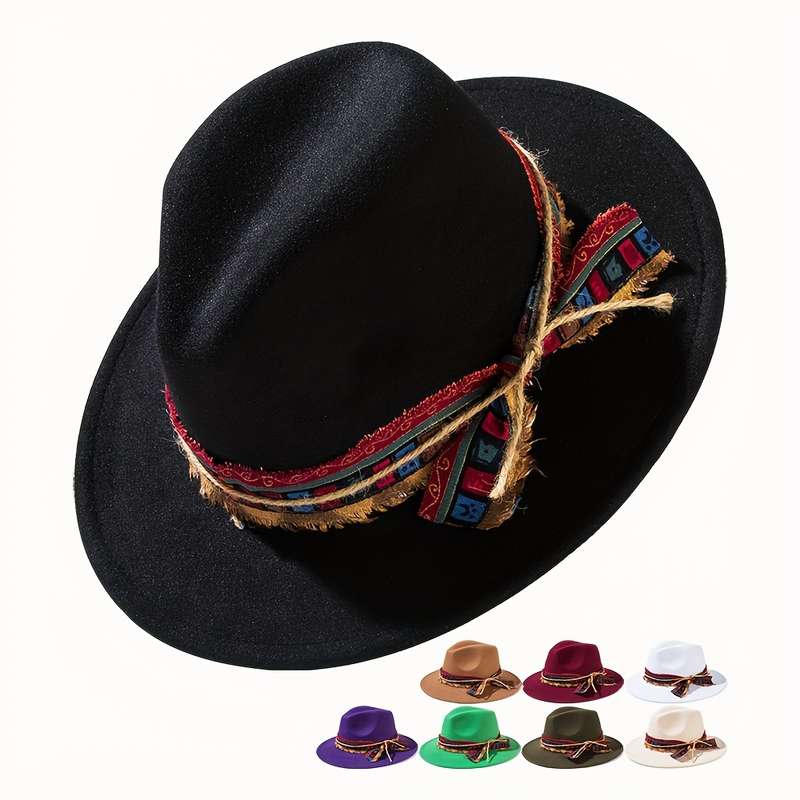 1pc Chic Women's Jazz Fedora with Plaid Ribbon Bow Cotton Blend Sun Protection Elastic Fit for