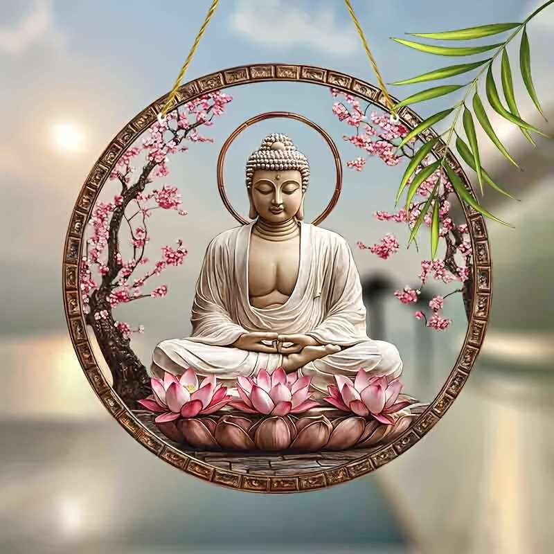 1pc 2D Flat   Acrylic Buddha Garden Garden Suncatcherss 22.86cm x 22.86cm Stained Window Han