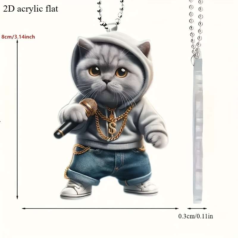 1pc 2D Flat   Acrylic Microphone Blue Cat Car Hanging Pendant for Rearview Mirror Keychain D