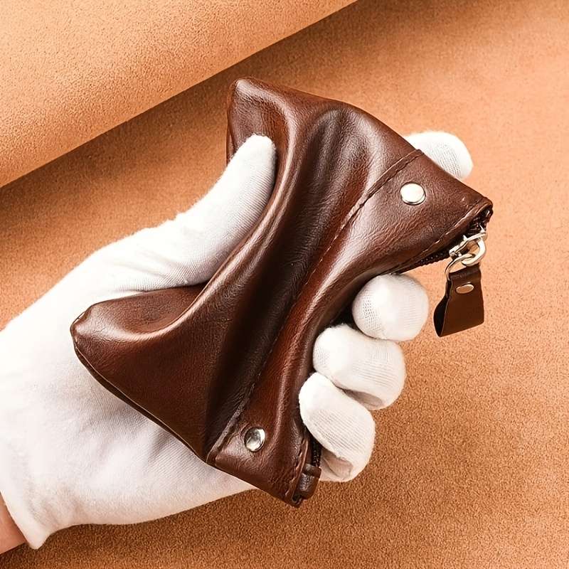 1pc One Men's retro solid color short wallet zipper card holder coin purse. Father's Day gift bi