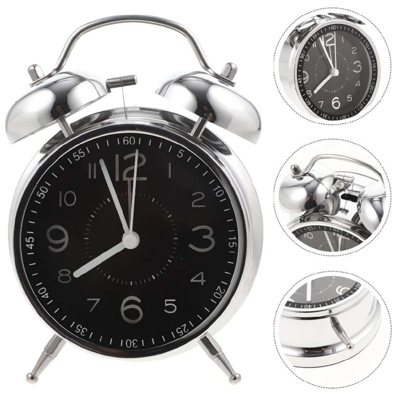 1pc Chic Metal Alarm Clock with Glass Face Luminous Silent Quartz Movement Anti-Fall Design