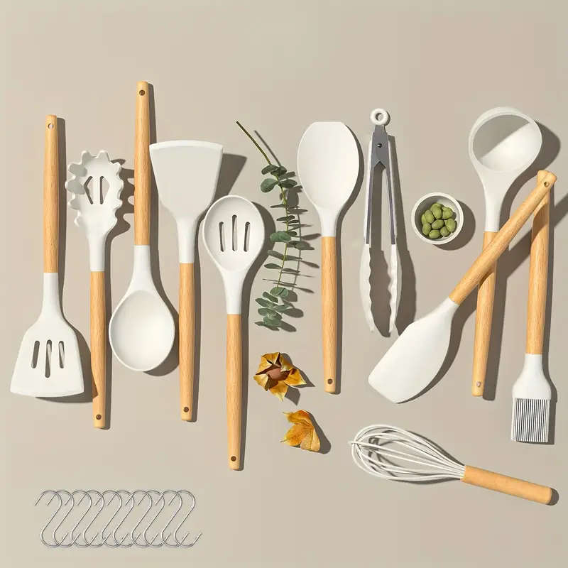 21pcs set Silicone Utensil Set with 10pcs hooks Kitchen Utensil Set Safety Cooking Utensils Set Non-