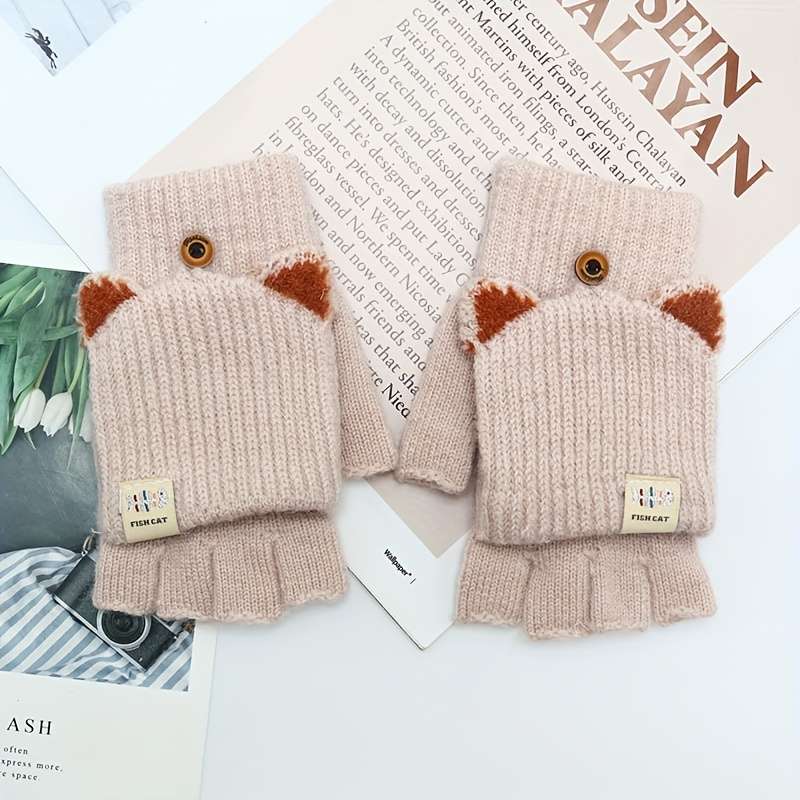 1 Pair Pink One Size Warm Gloves