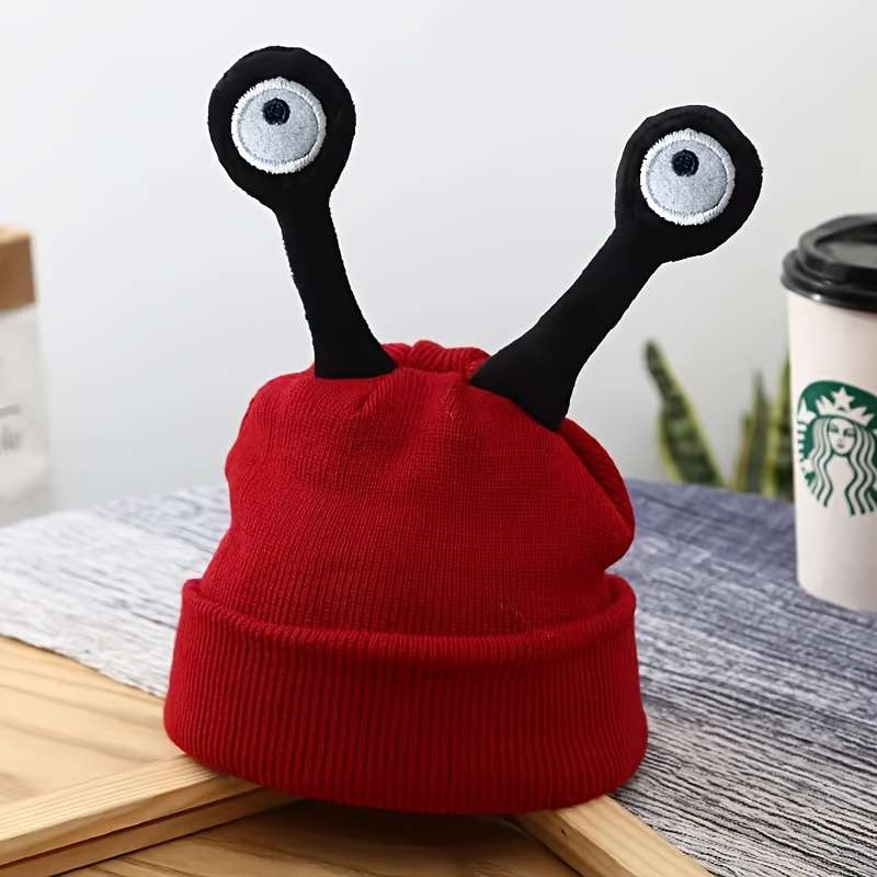 1pc Festive Christmas Unisex Antenna Beanie Hat Acrylic Knit Fabric Solid Color Lightweight