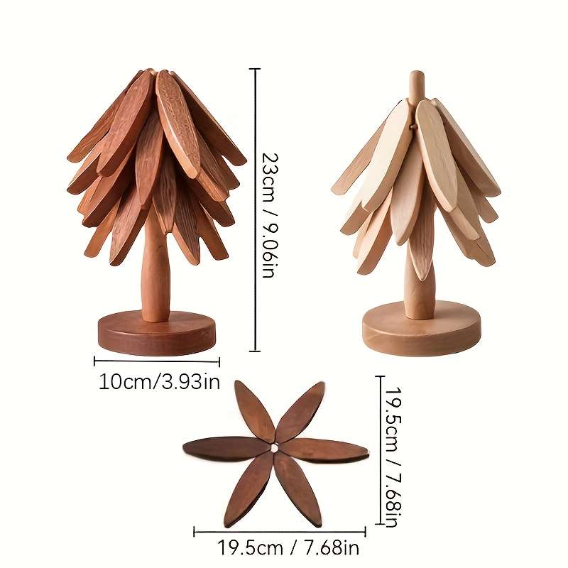 4pcs Heat Resistant Table Mats Wooden Walnut Coasters Creative Tree Shaped Insulation Set Kit