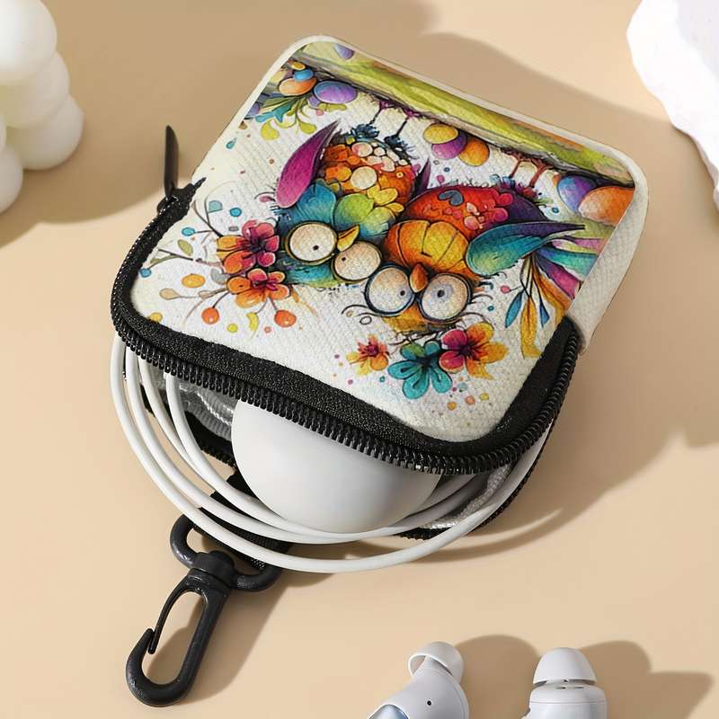 1pc Colorful Birds and Flowers Pattern Large Capacity Coin Purse Contemporary Style Polyester
